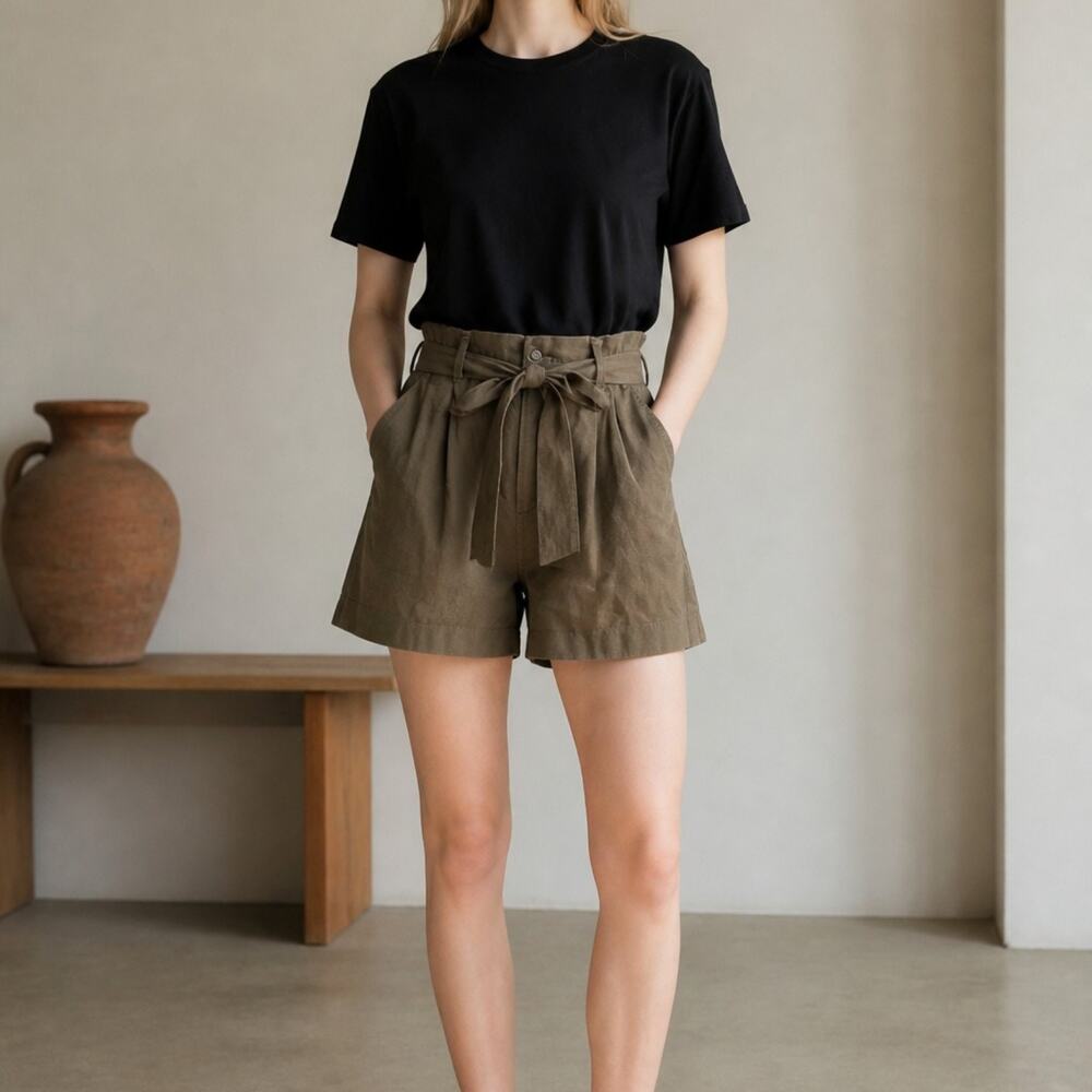 Antonio Melani Amee Shorts Womens 4 Olive Green Linen Blend High Rise Belted